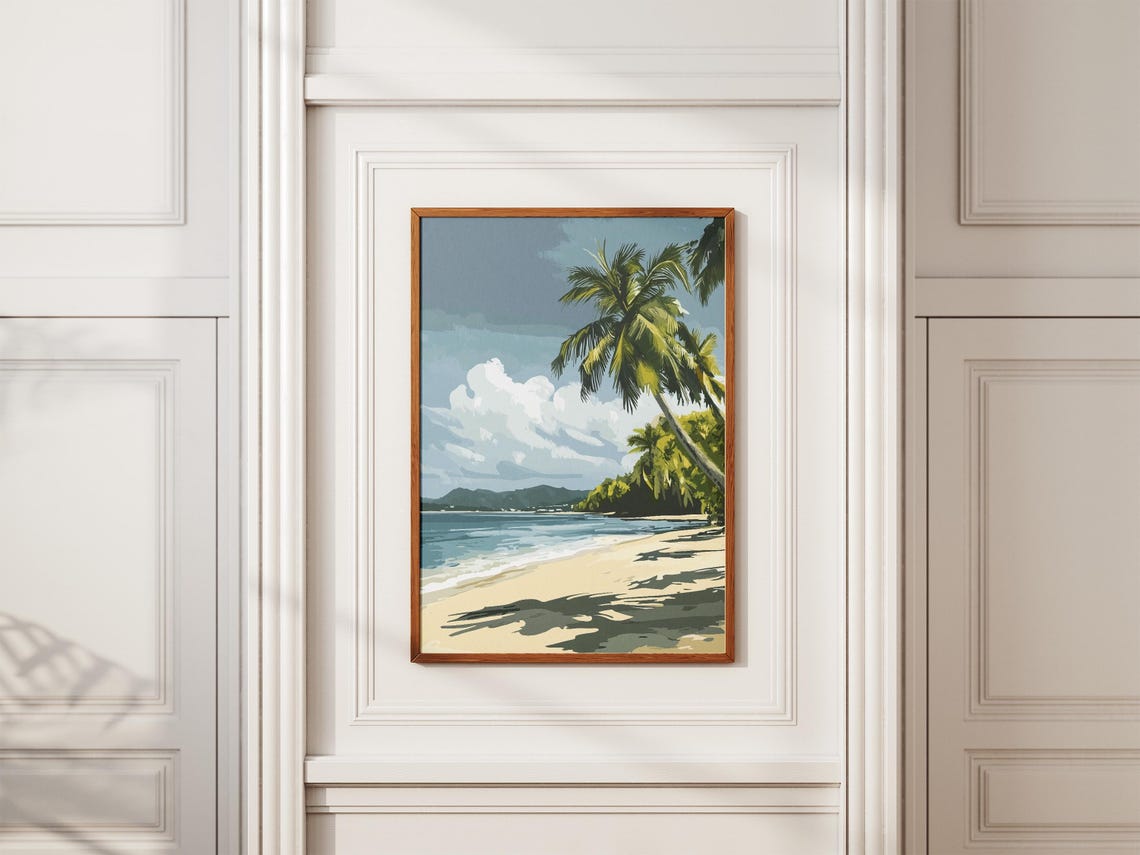 Leaning Palm Tree Tropical Beach Ocean Shoreline Coastal Print - Image 2