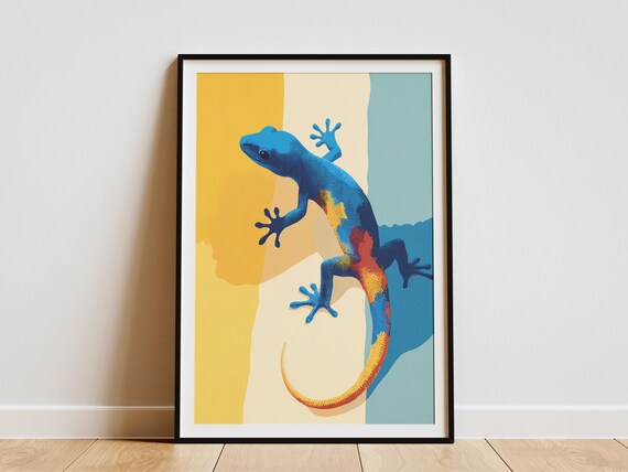 Blue Gecko Poster Print Minimalist Hawaiian Wall Art Tropical Lizard Illustration Modern Home Decor Desert Animal Southwestern