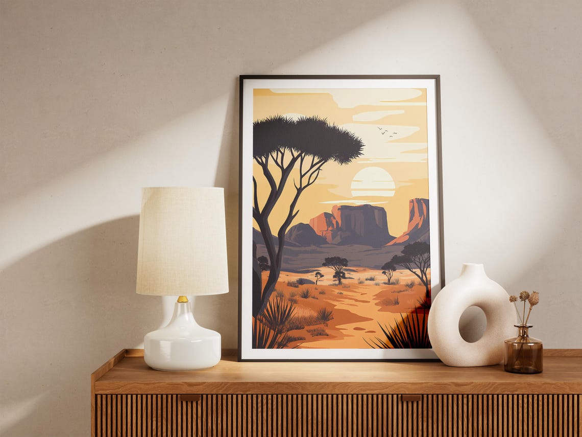 African Savanna Poster Acacia Trees Sunset Mesas Wall Decor Gift - Image 4