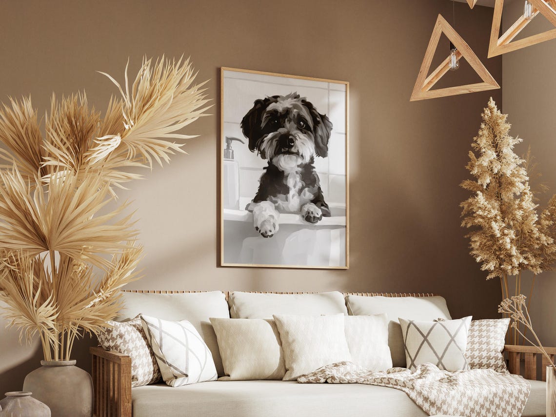 Dog In Bathtub Poster Scruffy Terrier Bubble Bath Bathroom Decor - Image 3