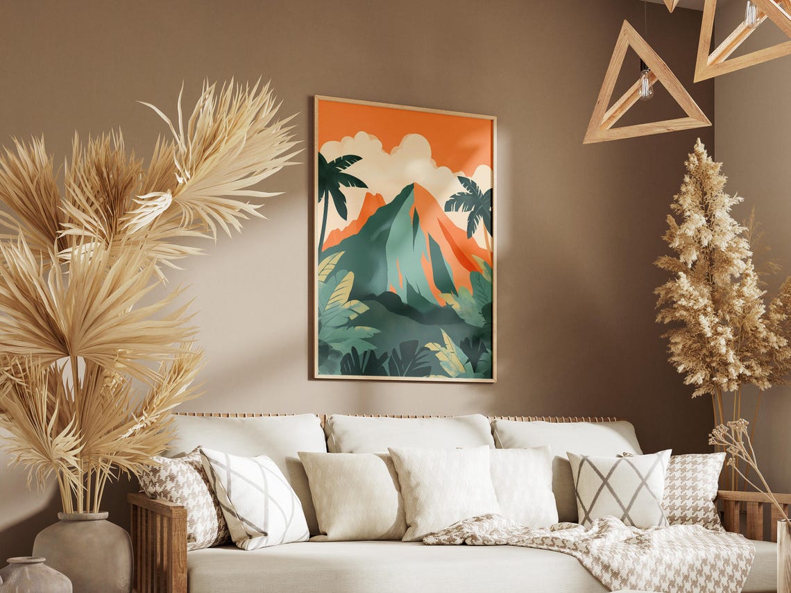 Mount Kinabalu Tropical Peak Lush Palm Fringe Malaysia Travel Poster - Image 3