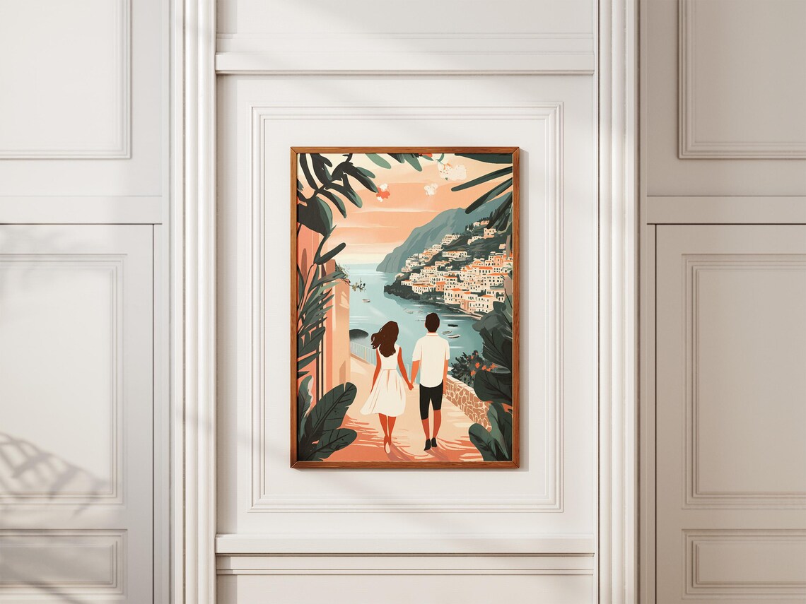 Romantic Couple Hand In Hand Amalfi Coast Italy Travel Poster - Image 2