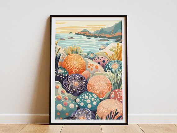Colorful Sea Urchins in Tide Pool Coastal Ocean Wildlife Wall Art