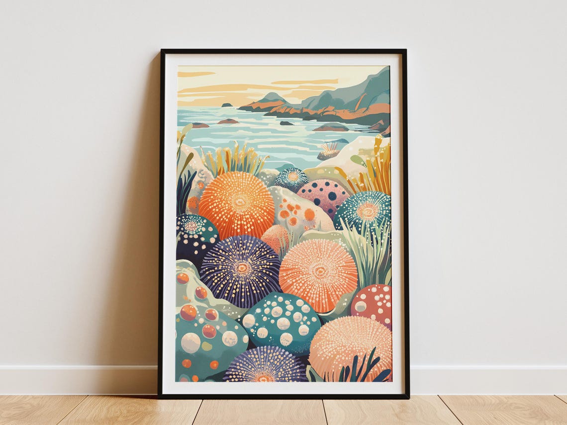 Colorful Sea Urchins in Tide Pool Coastal Ocean Wildlife Wall Art