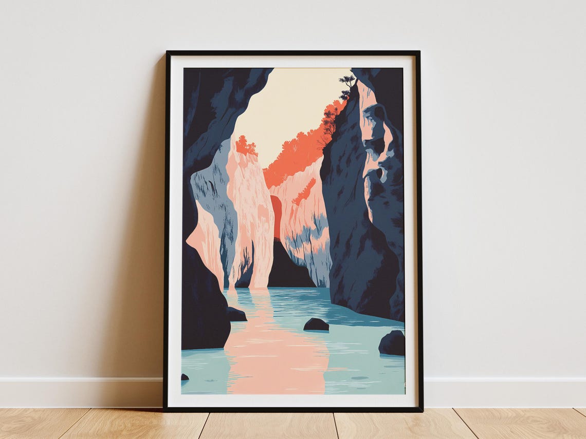 Skocjan Caves Slovenia Turquoise Water Vintage Travel Poster