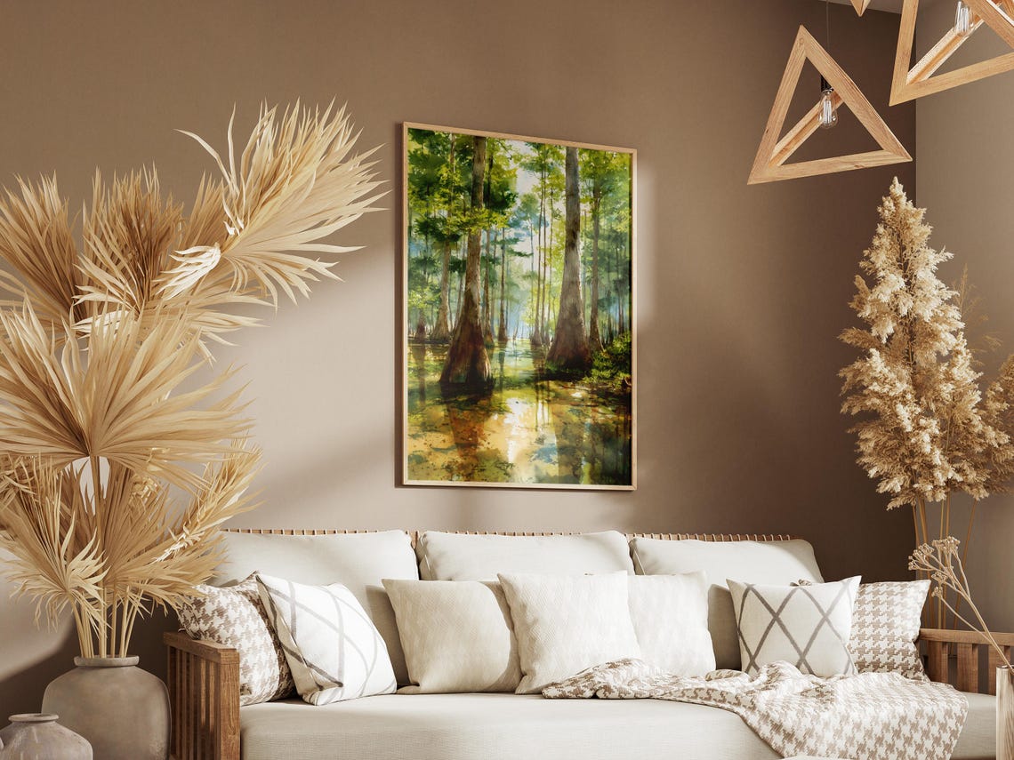 Congaree Swamp Cypress Trees Watercolor Forest Landscape Poster - Image 3
