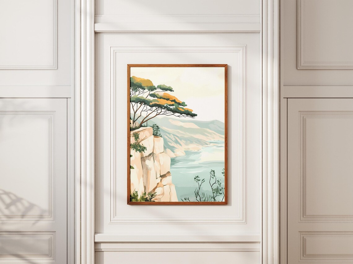 Windswept Trees on Mountain Cliffs, Minimalist Poster - Image 2