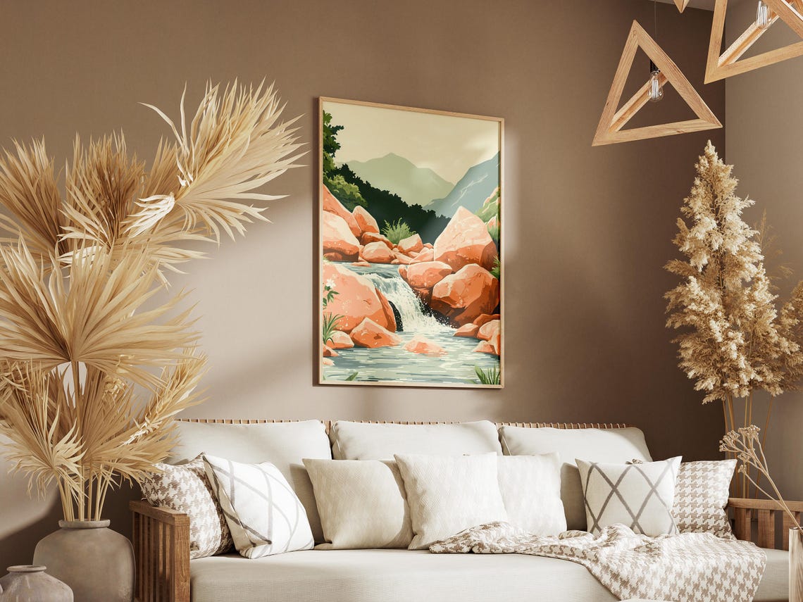 Mountain Stream Rushing Through Giant Orange Rocks Nature Poster - Image 3