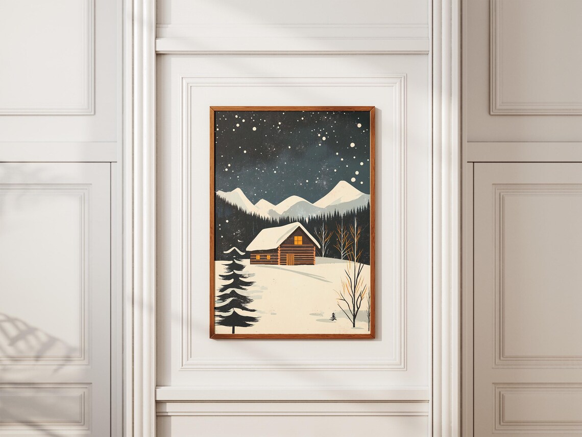 Rustic Cabin Winter Landscape Poster, Vintage Travel - Image 2