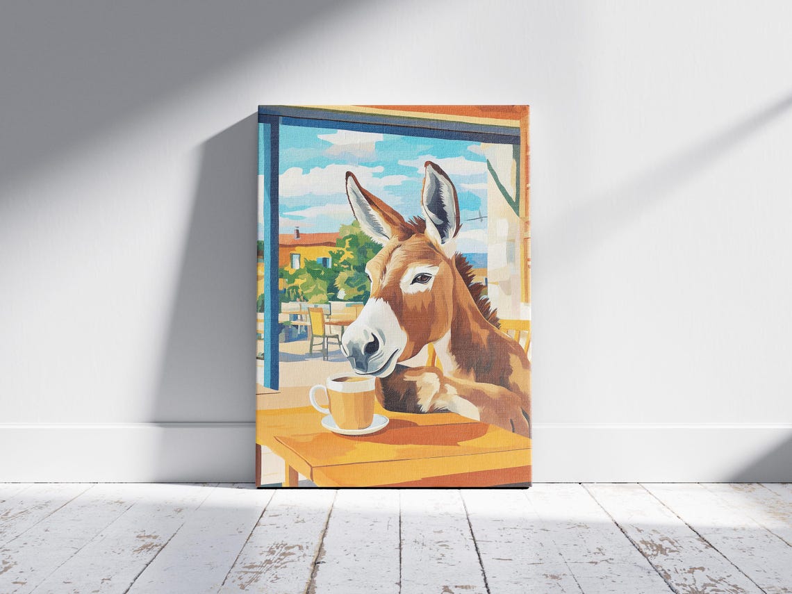Gentle Donkey Sipping Coffee at a Sunny Street Cafe Terrace Poster - Image 2