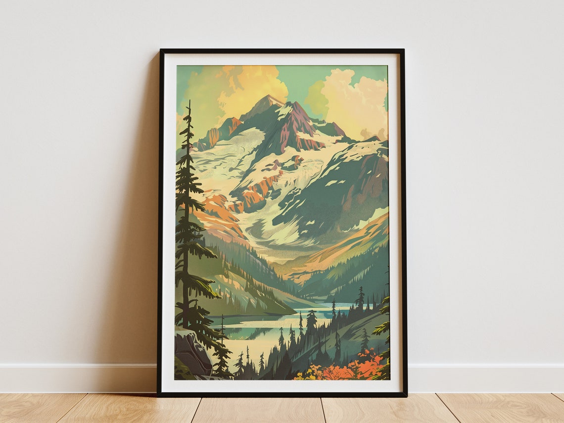 North Cascades National Park Snowy Glacier Peak Vintage Travel Poster
