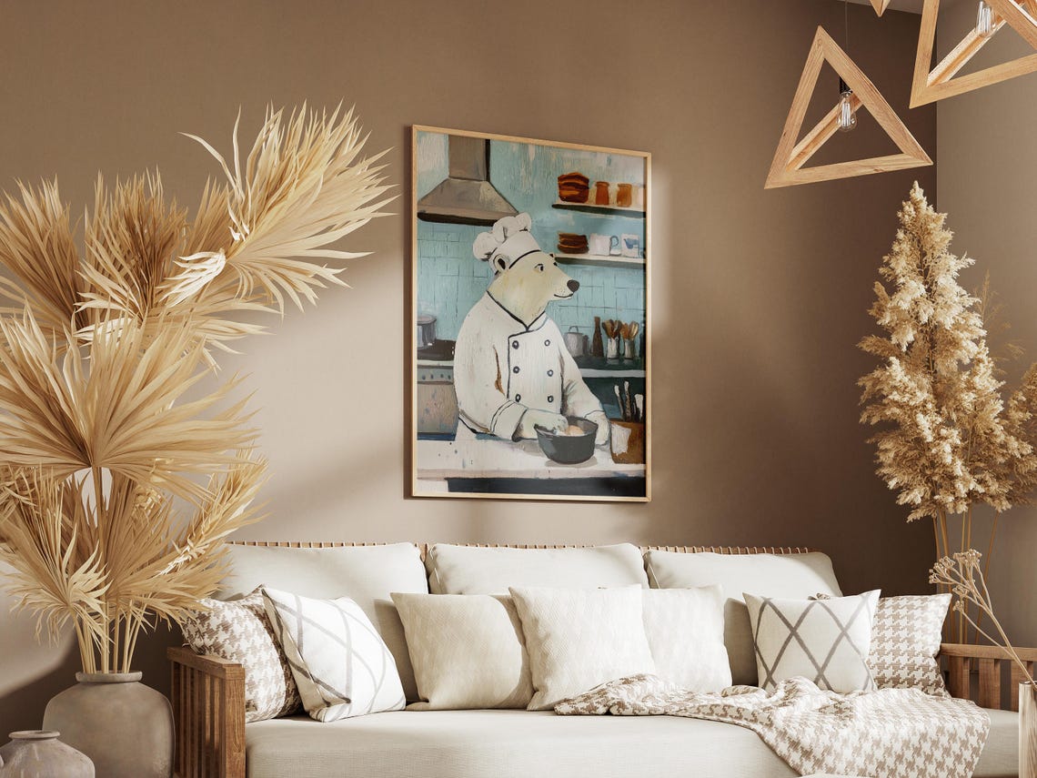 Polar Bear Chef Art Print Kitchen Wall Decor Culinary Animal Poster Gift Funny White Uniform - Image 3