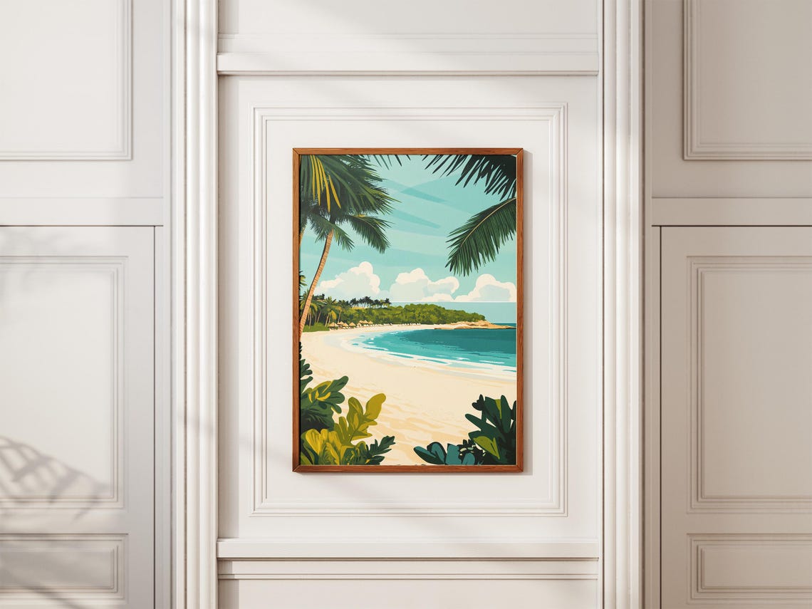 Paradise Island Bahamas Beach Framed by Palm Trees Poster Scenic - Image 2