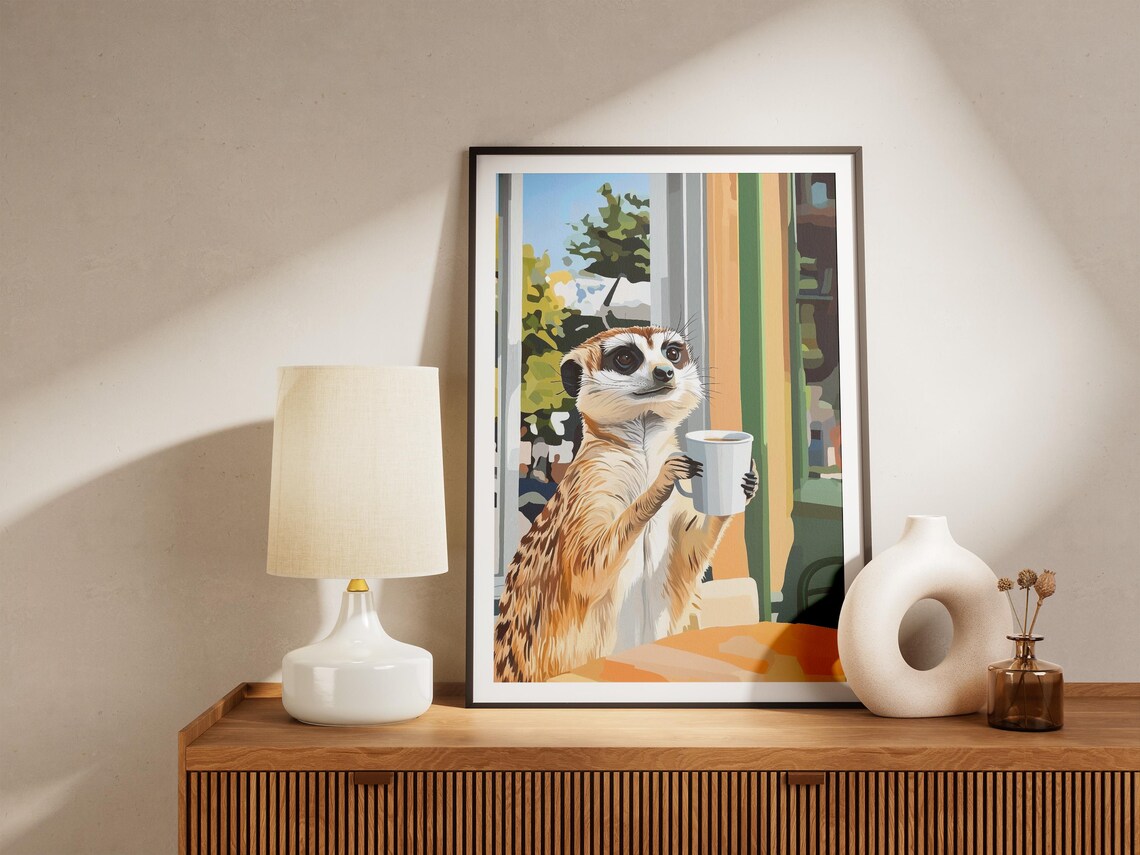 Meerkat Coffee Poster Funny Animal Cafe Wall Decor Whimsical Gift - Image 4