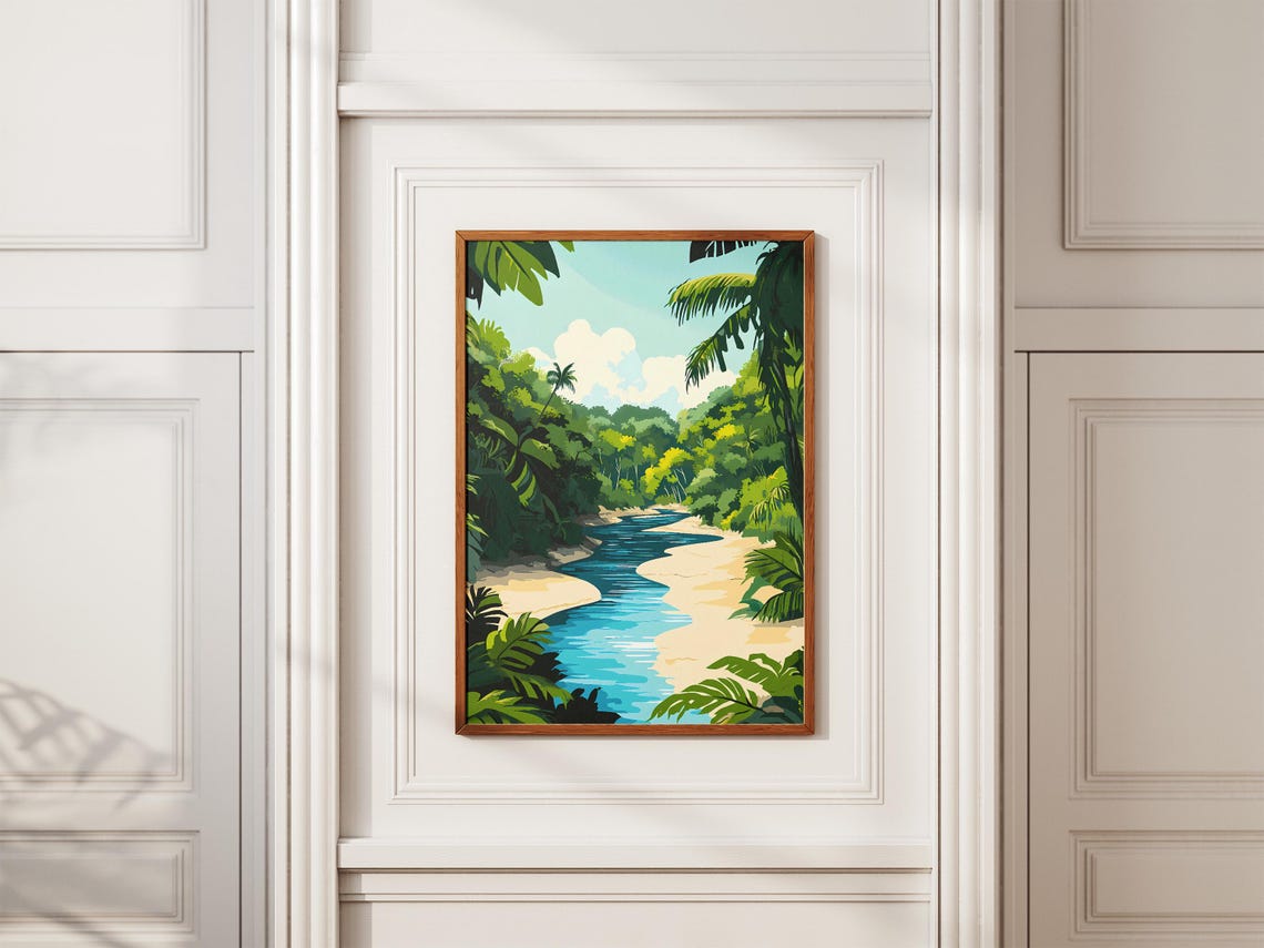 Jungle River Turquoise Water Sandy Banks Tropical Forest Poster - Image 2