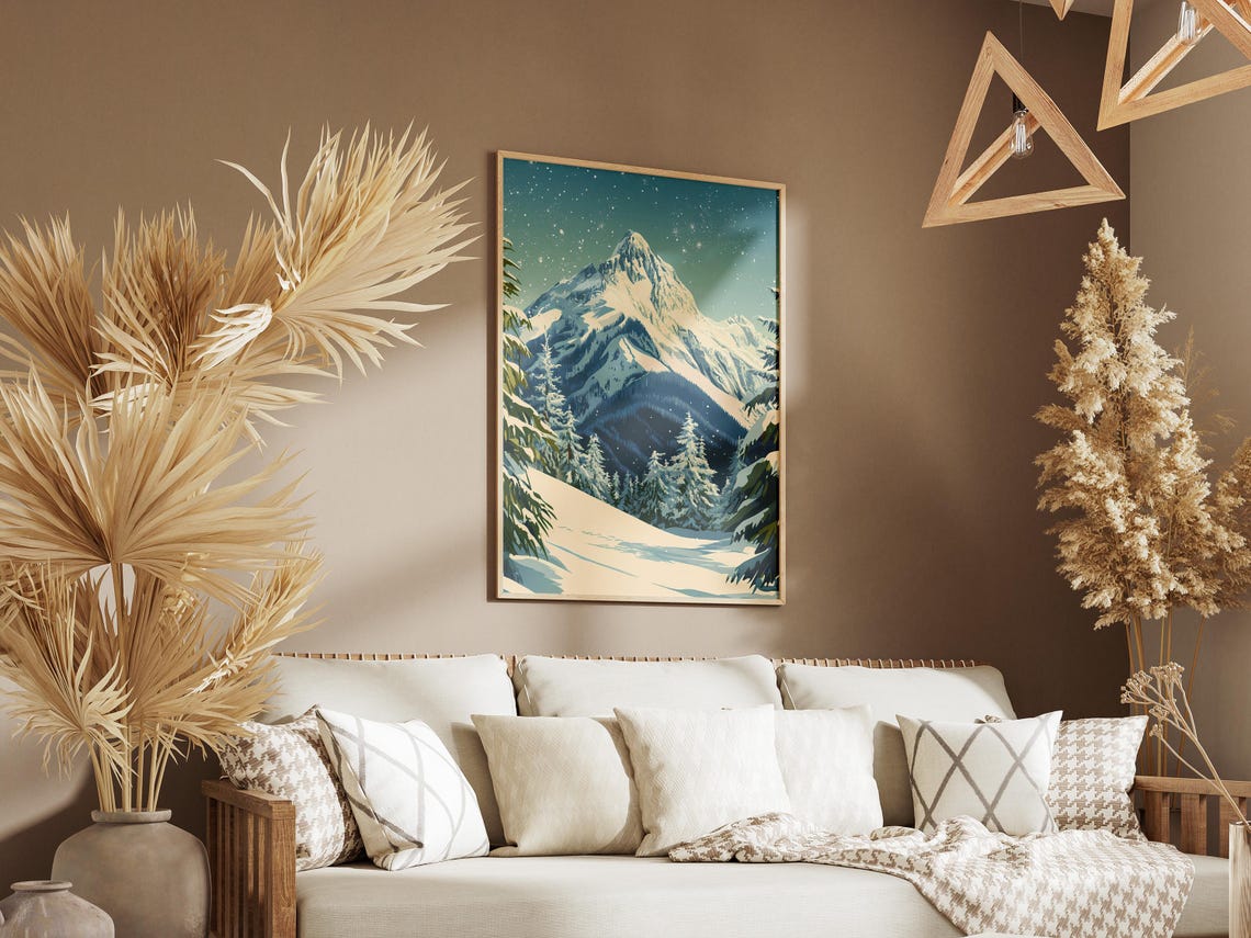 North Cascades Snowy Peak Under a Pale Starry Sky Winter Poster - Image 3