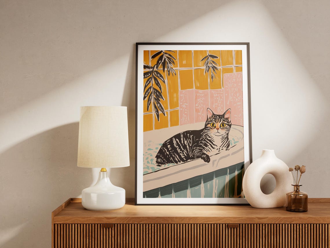 Bengal Cat Art Print Bathroom Wall Decor Funny Poster Pet Lover Gift Whimsical Animal Unique Home In Tub - Image 4