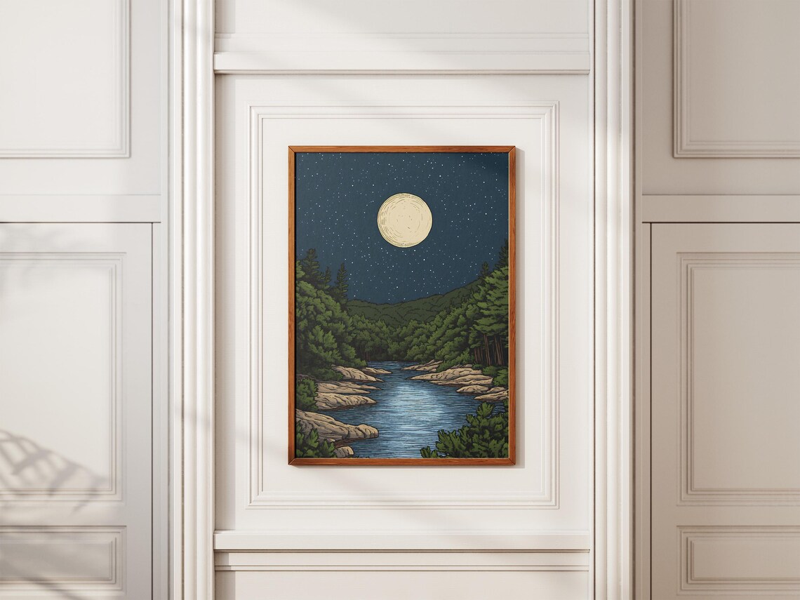 Hot Springs National Park Moonlit River Gorge With Pine Forest Night Poster - Image 2