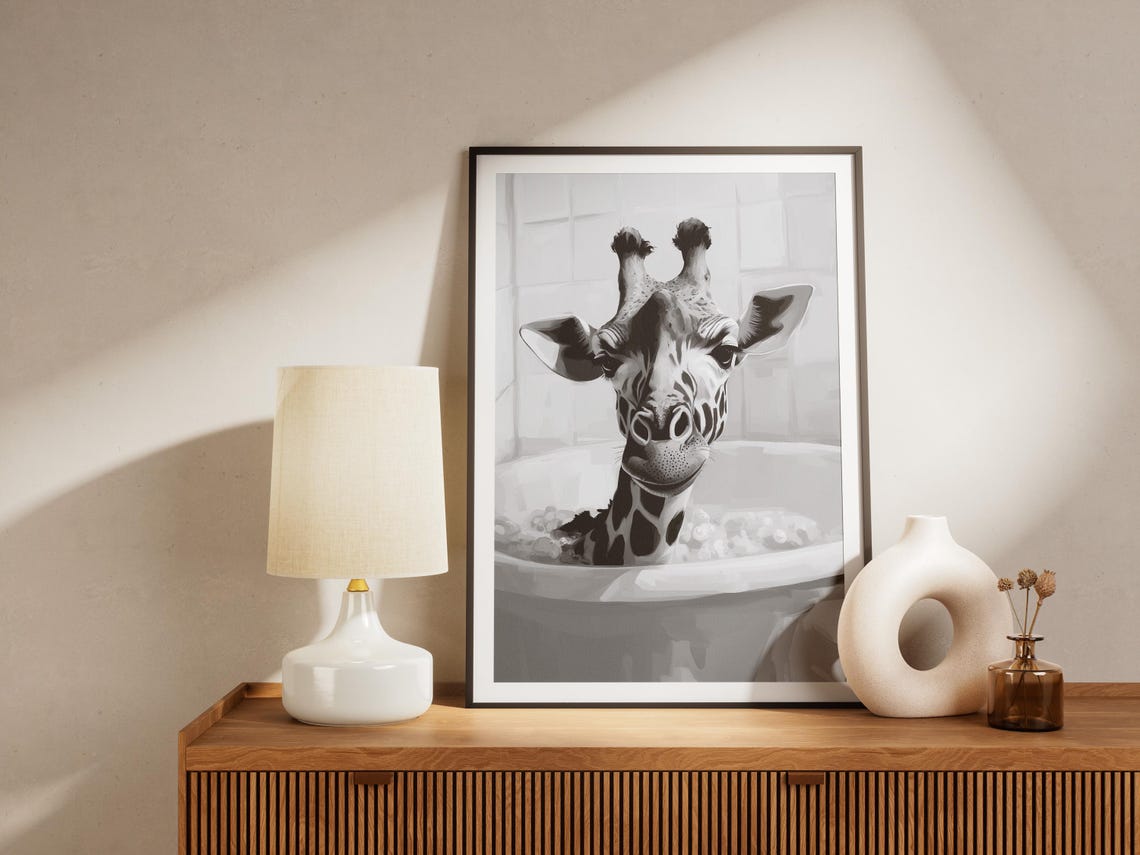 Giraffe In Bathtub Poster Funny Bathroom Art Minimalist Animal Print Bubble Bath Wall Decor Quirky Home - Image 4