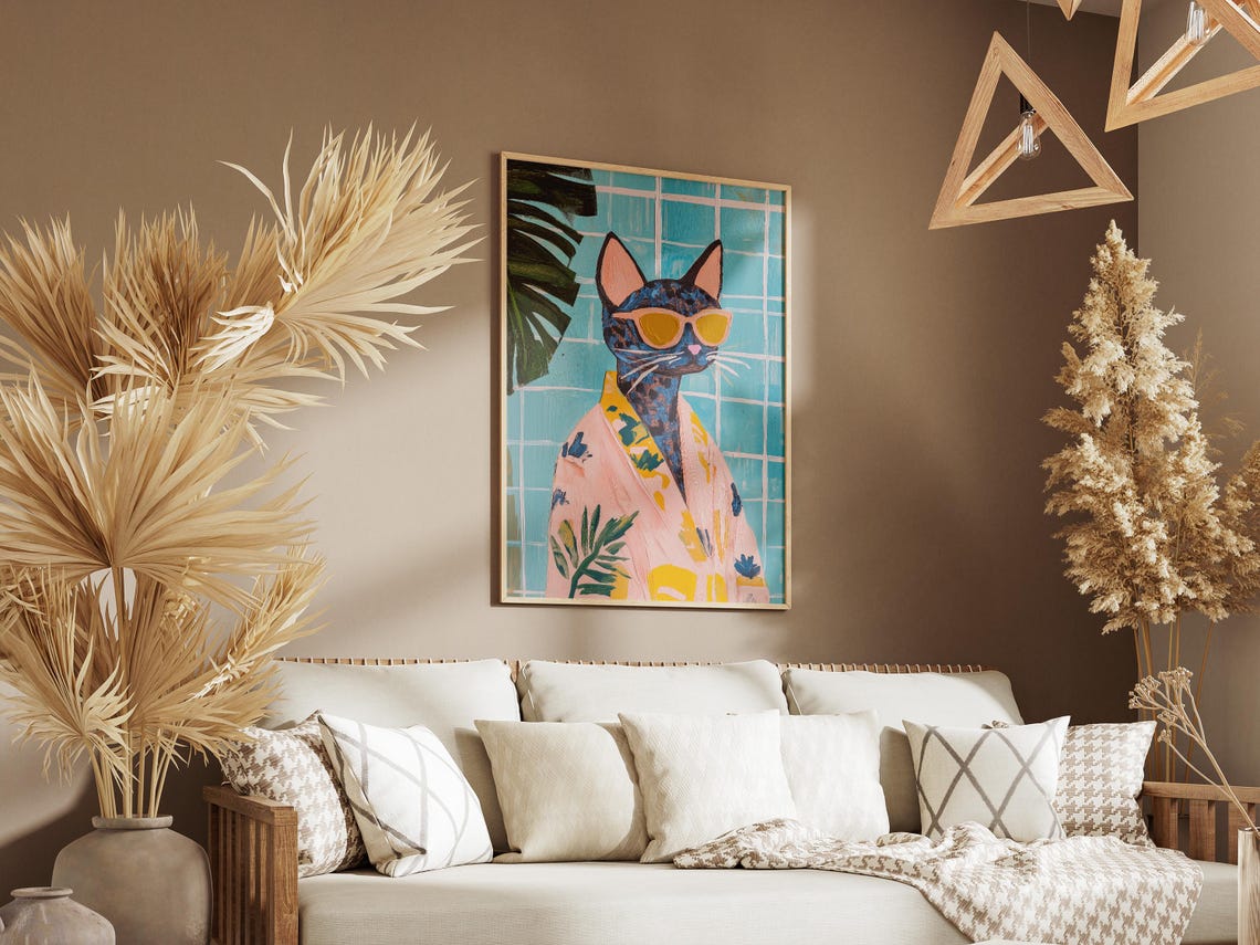 Savannah Cat Bathrobe Poster Bathroom Wall Art Print Matisse Style Lover Gift Whimsical Home Decor Funny In Robe - Image 3