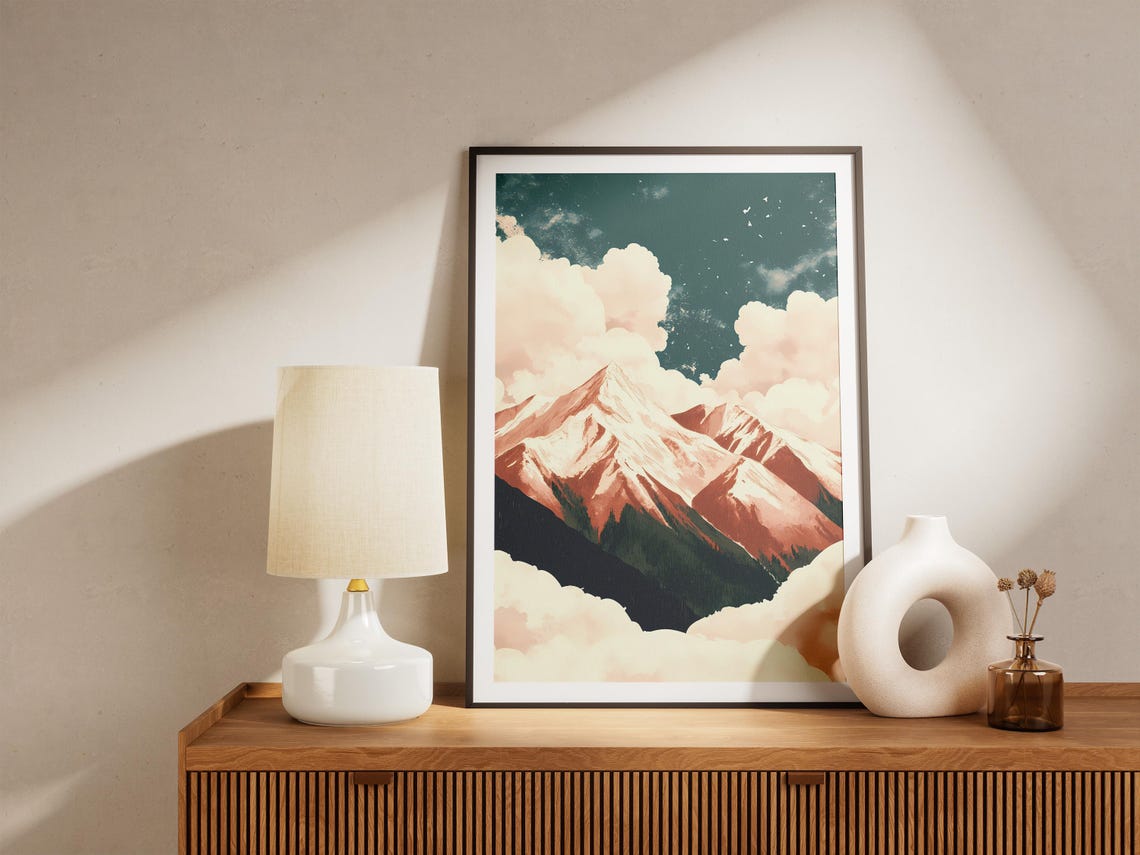 Snowy Mountain Peak Cloudscape Art Print Abstract Landscape Wall Decor Modern Home Decor Nature Poster Winter Mountain Range Cloud Poster - Image 5