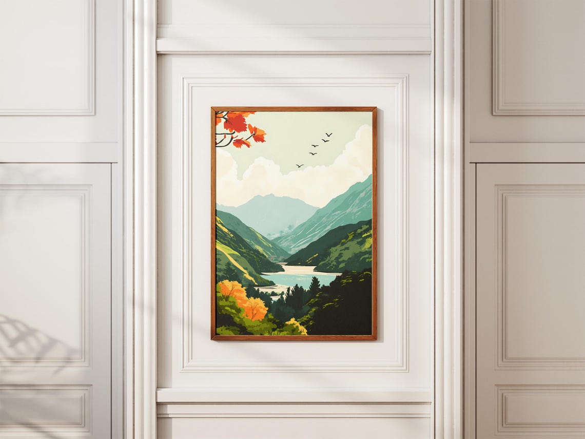 Sikkim India Autumn Mountain Lake Maple Leaves Landscape Poster - Image 2