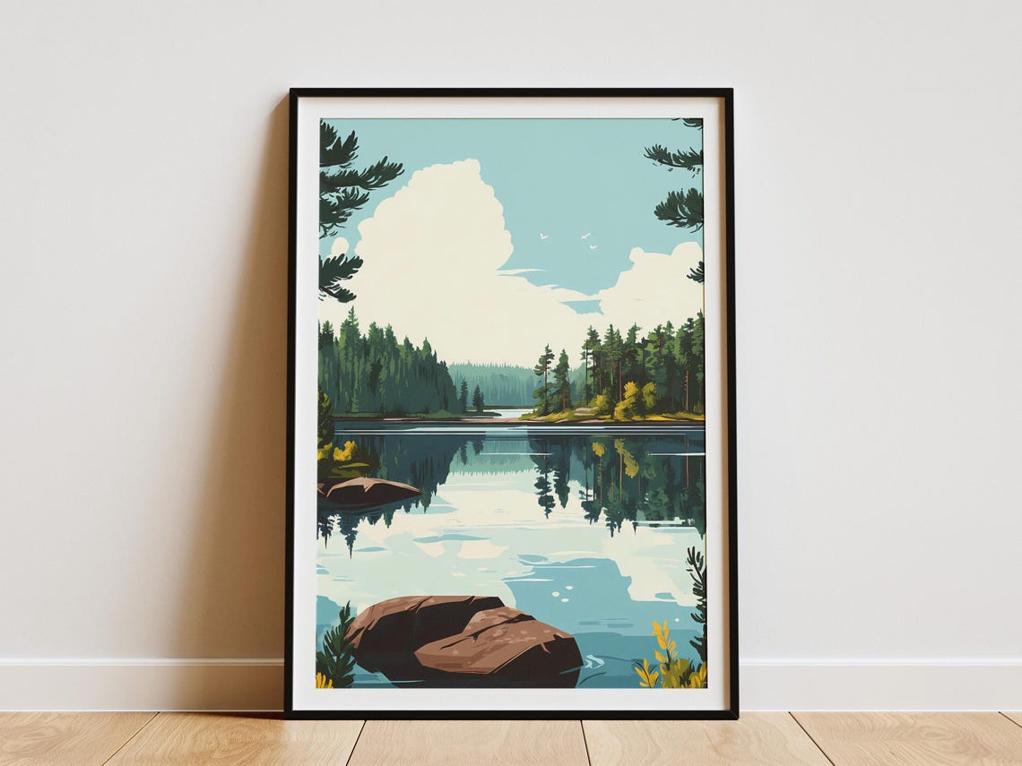 Karelia Lakes Finland Summer Lake Pine Forest Reflection Poster
