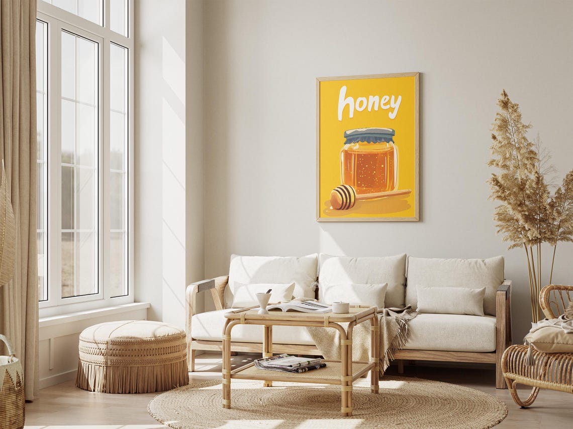 Golden Honey Jar Dipper Bold Yellow Retro Kitchen Typography Poster - Image 4