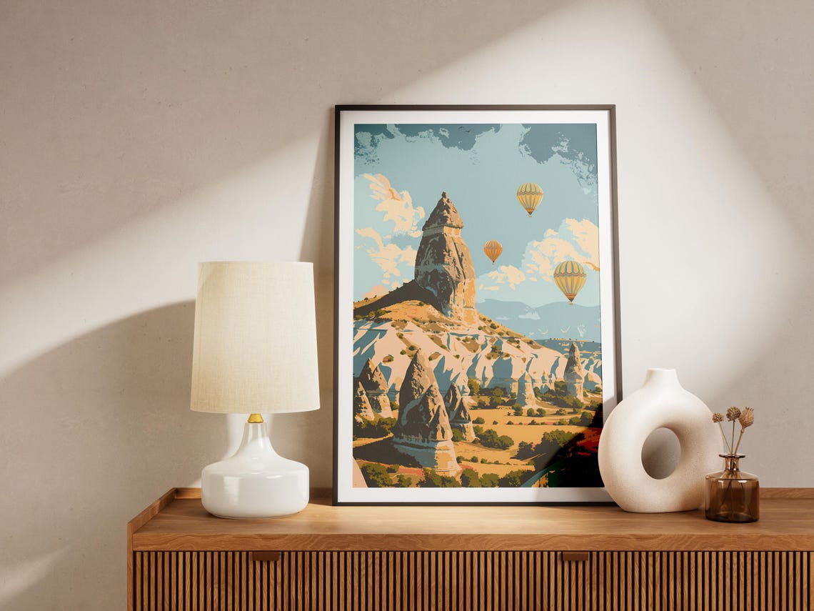 Cappadocia Turkey Hot Air Balloon Fairy Chimneys Minimalist Poster - Image 2