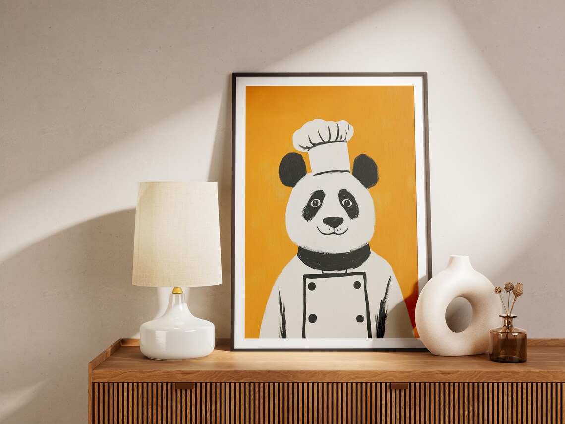 Panda Chef Cute Cartoon Golden Yellow Kitchen Animal Sunny Poster - Image 4