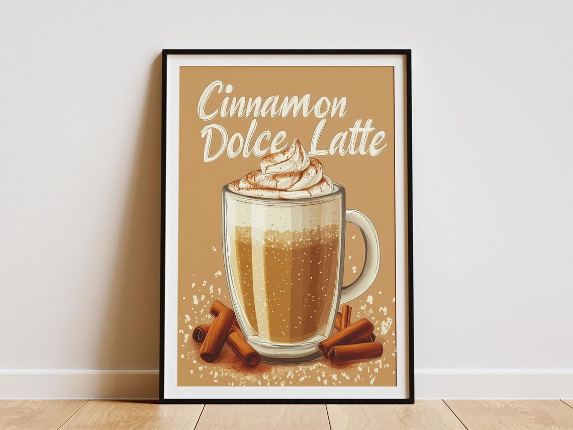Cinnamon Dolce Latte Spiced Coffee Sticks Fall Illustration Poster