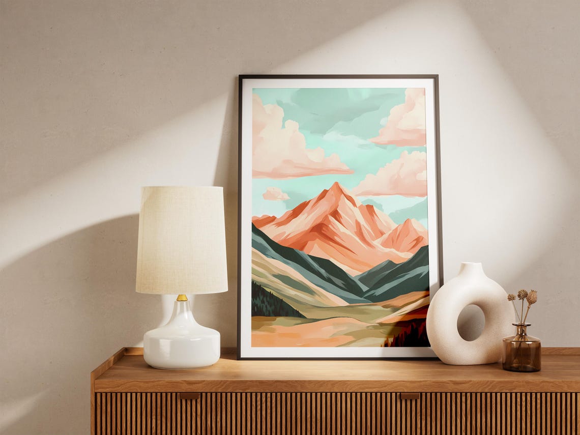Rust-Orange Mountain Peaks Rising Above Layered Teal Valleys Poster - Image 5