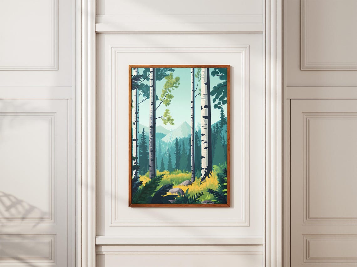 Komi Forest Russia Birch Trees Sunlit Mountain Meadow Poster - Image 2