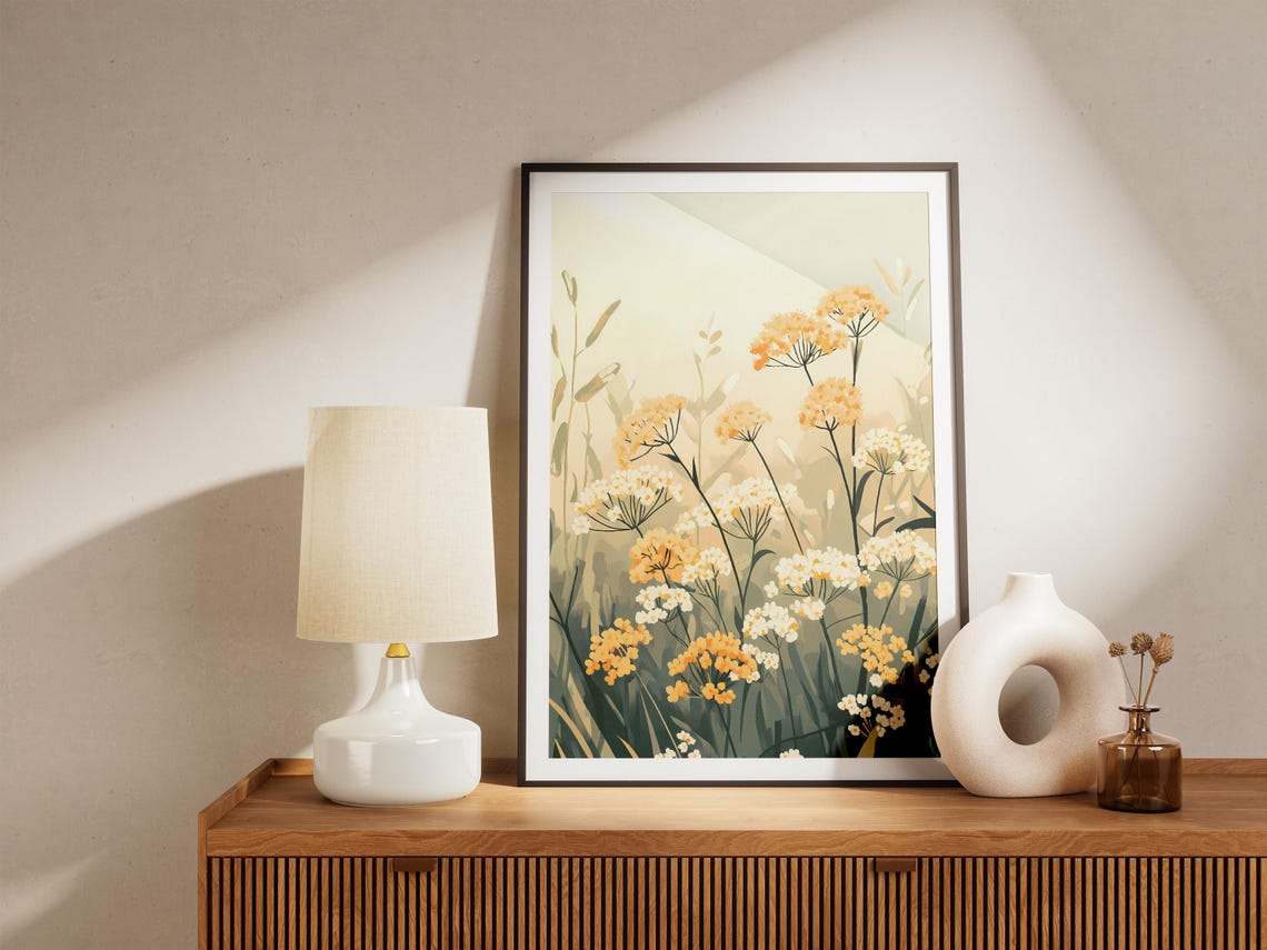 Golden Yarrow Wildflowers Soft Cream Meadow Botanical Poster - Image 5