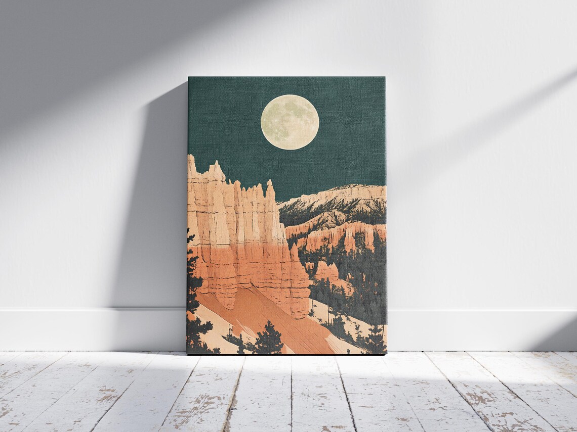 Bryce Canyon Utah Moonlit Hoodoos Red Rock Amphitheater Night Art Poster - Image 2