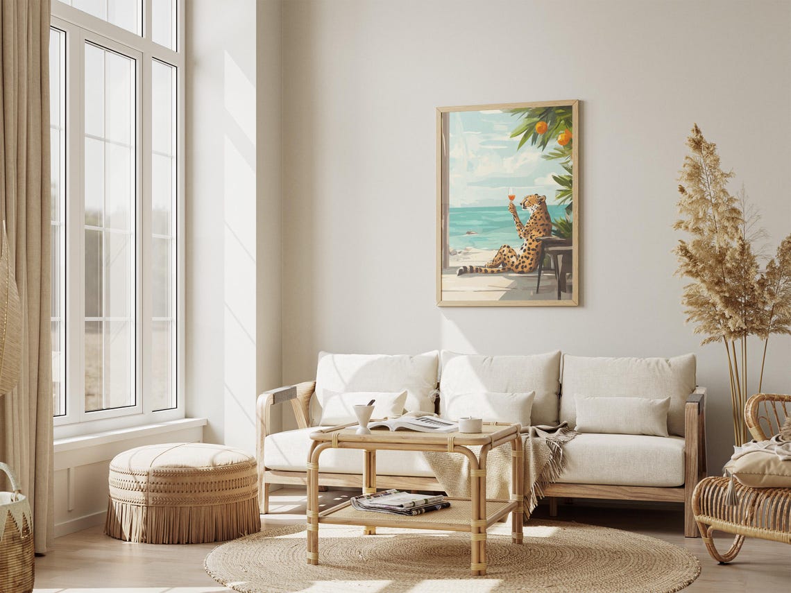 Cheetah Sipping a Cocktail on a Terrace Overlooking the Sea Poster - Image 4