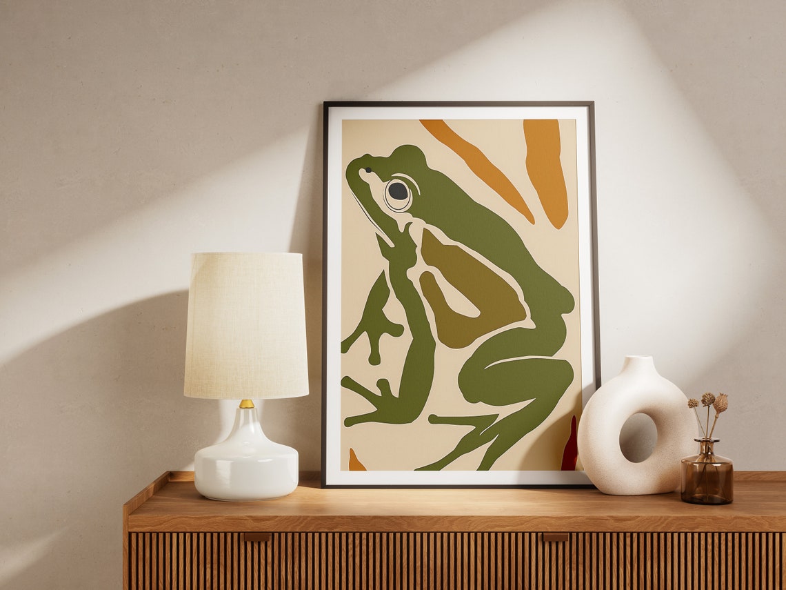 Climbing Green Frog Abstract Minimalist Nature Modern Art Print - Image 2