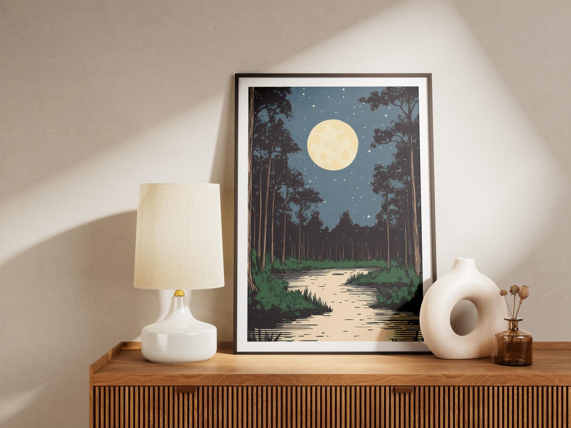 Congaree National Park Moon Over Swamp Forest River Reflection Poster - Image 4