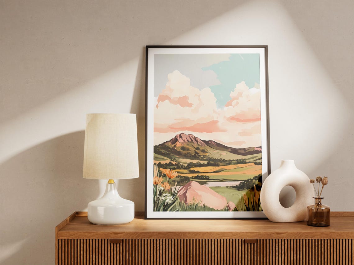Spring Sunset Mountain Valley Lake Golden Clouds Nature Poster - Image 4