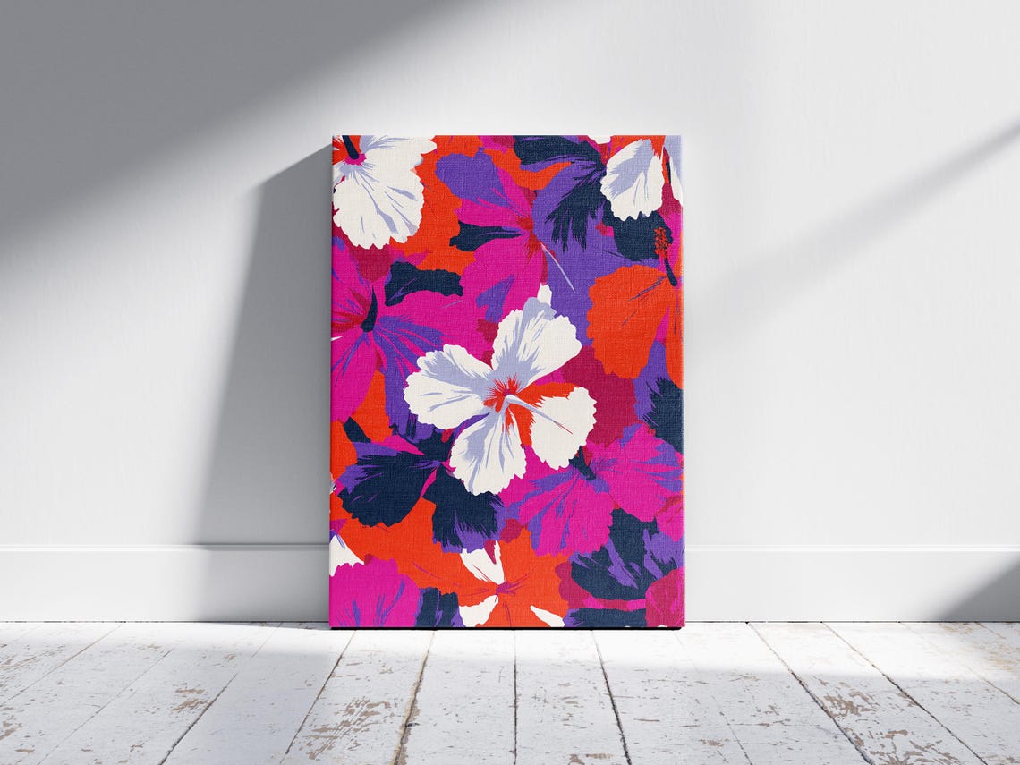 Bold Tropical Hibiscus Flower Pattern Colorful Botanical Poster - Image 2