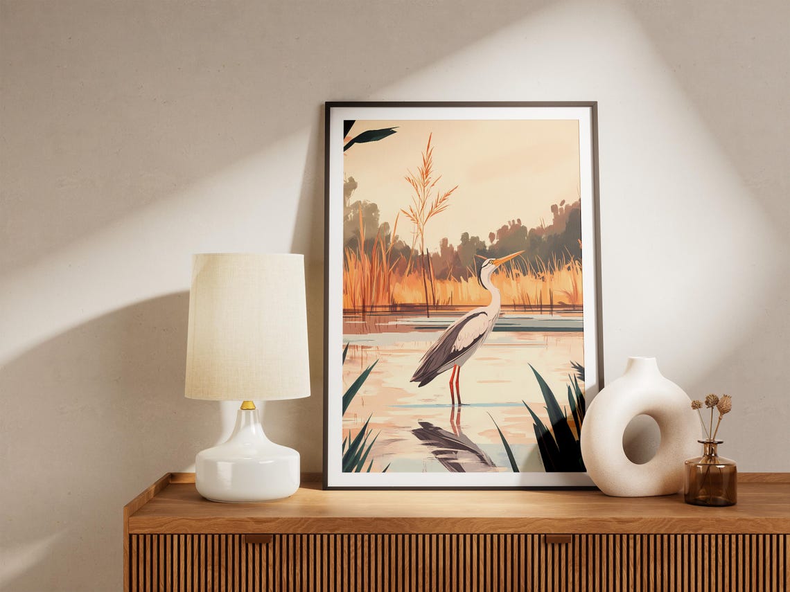 Anhinga at Sunset in a Golden Wetland Bird Illustration Poster - Image 5