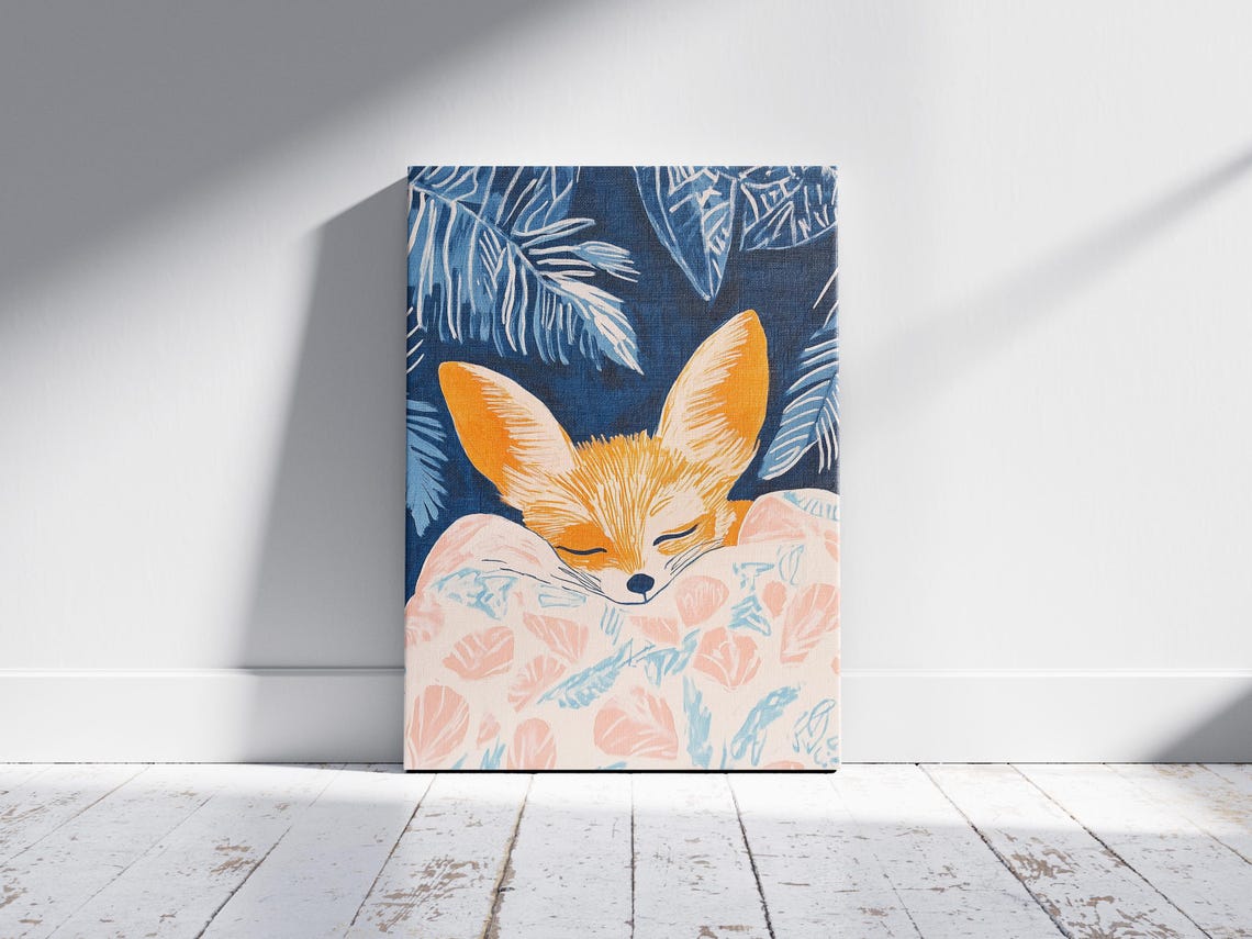 Cozy Fennec Fox Sleeping Art Print Abstract Matisse Style Animal Wall Decor Cute Desert Bedroom Modern Nursery Poster - Image 2