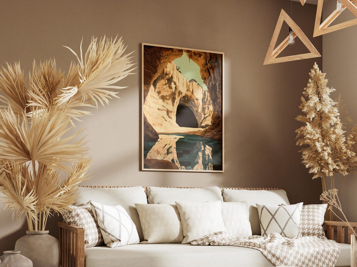 Sunlit Cavern Arch Reflected in Still Cave Water Landscape Poster - Image 3