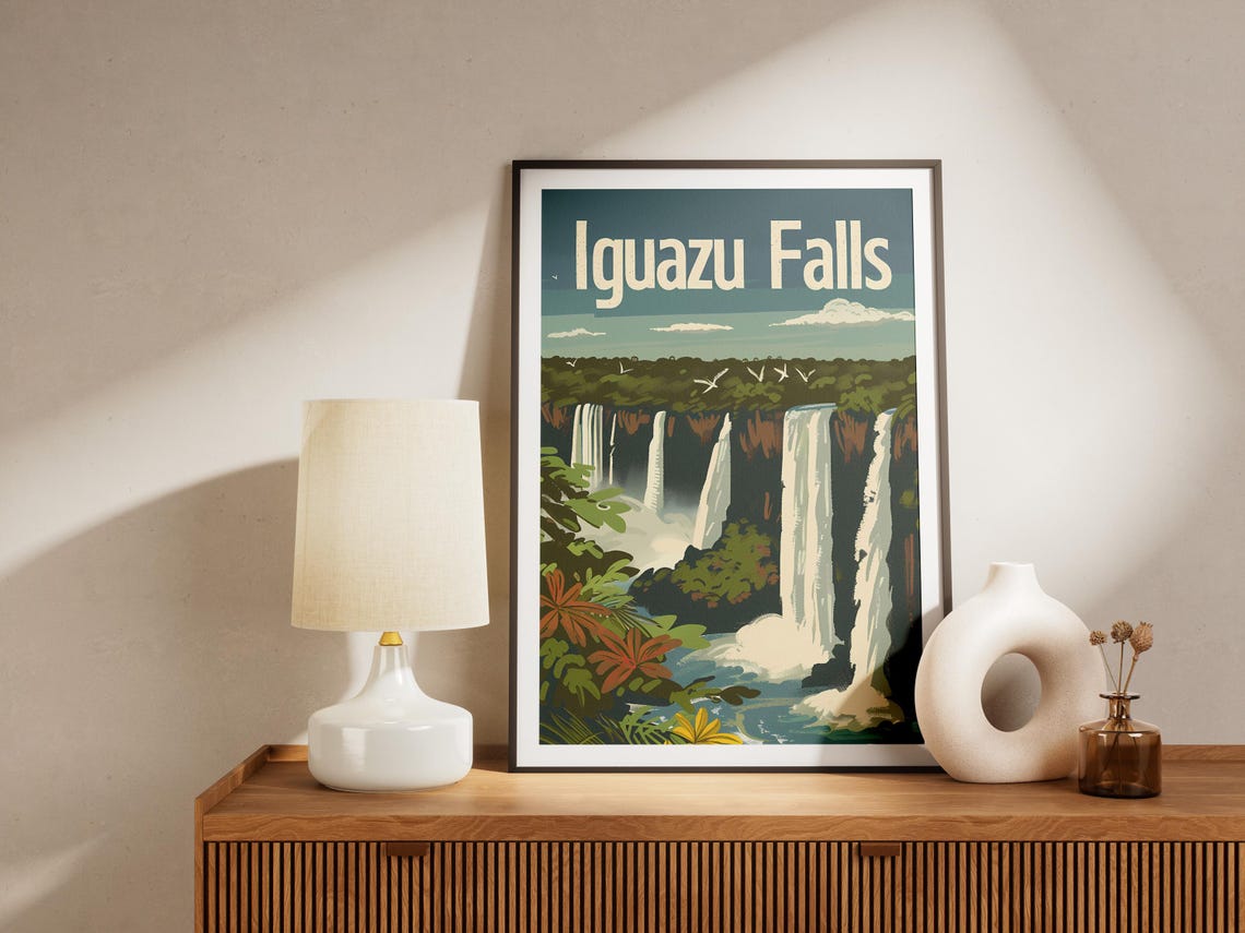 Iguazu Falls Waterfall Jungle Birds Vintage Scenic Travel Poster - Image 2