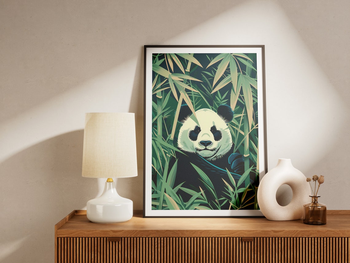 Panda In Bamboo Forest Poster Minimalist Animal Print Nature Art Wall Decor Green Art Print - Image 2
