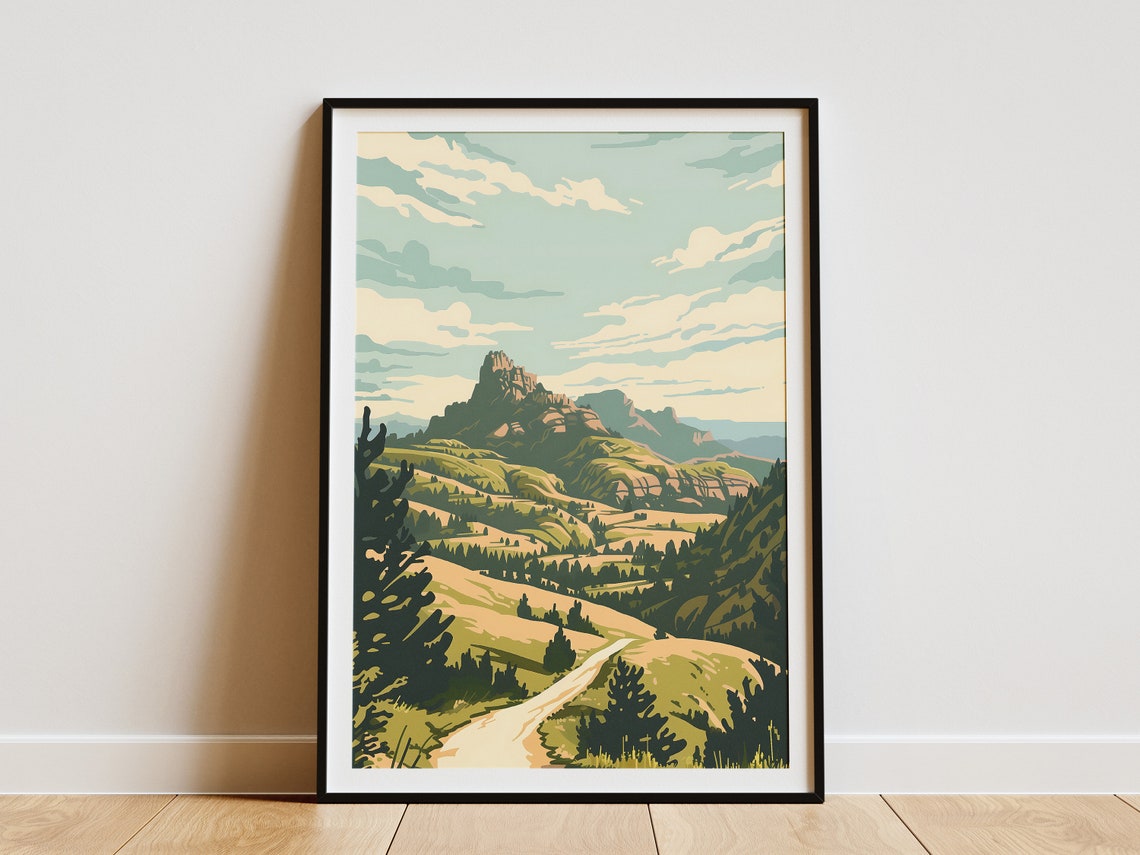 Winding Green Valley Road to Rocky Peak Vintage Landscape Poster