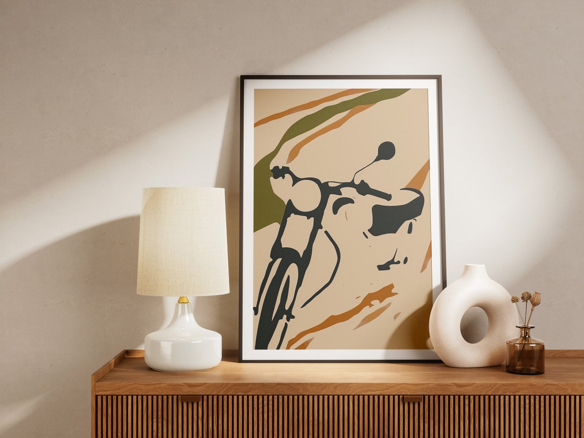 Minimalist Motorcycle Line Art Mid Century Modern Print Decor - Image 2