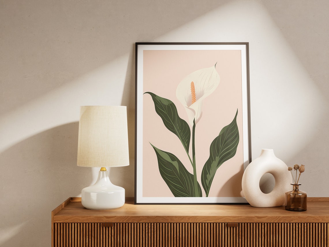 White Peace Lily Flower Minimalist Botanical Floral Art Poster - Image 2