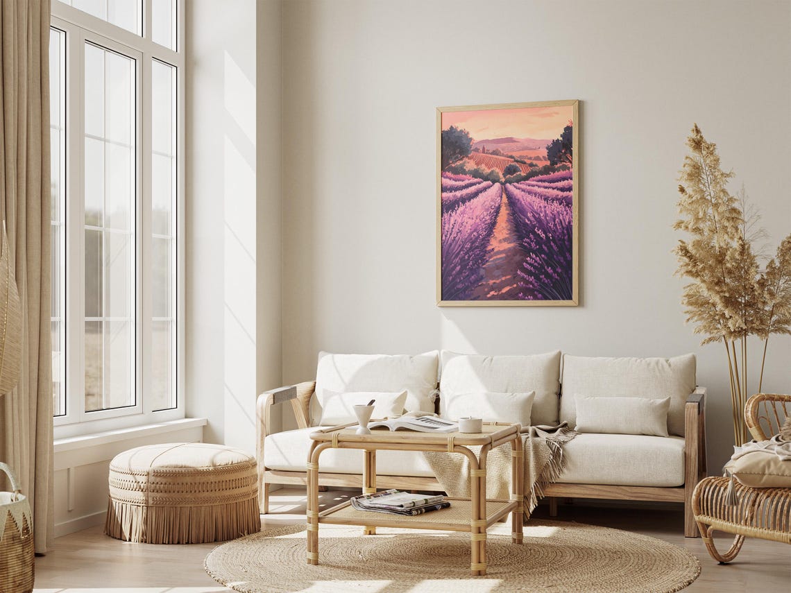 Lavender Field At Dusk Vineyard Hills Serene Landscape Poster - Image 4
