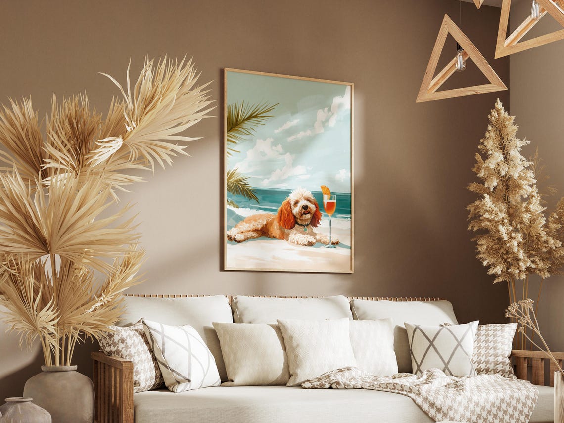 Cockapoo Dog Lounging on the Beach With a Spritz Cocktail Poster - Image 3